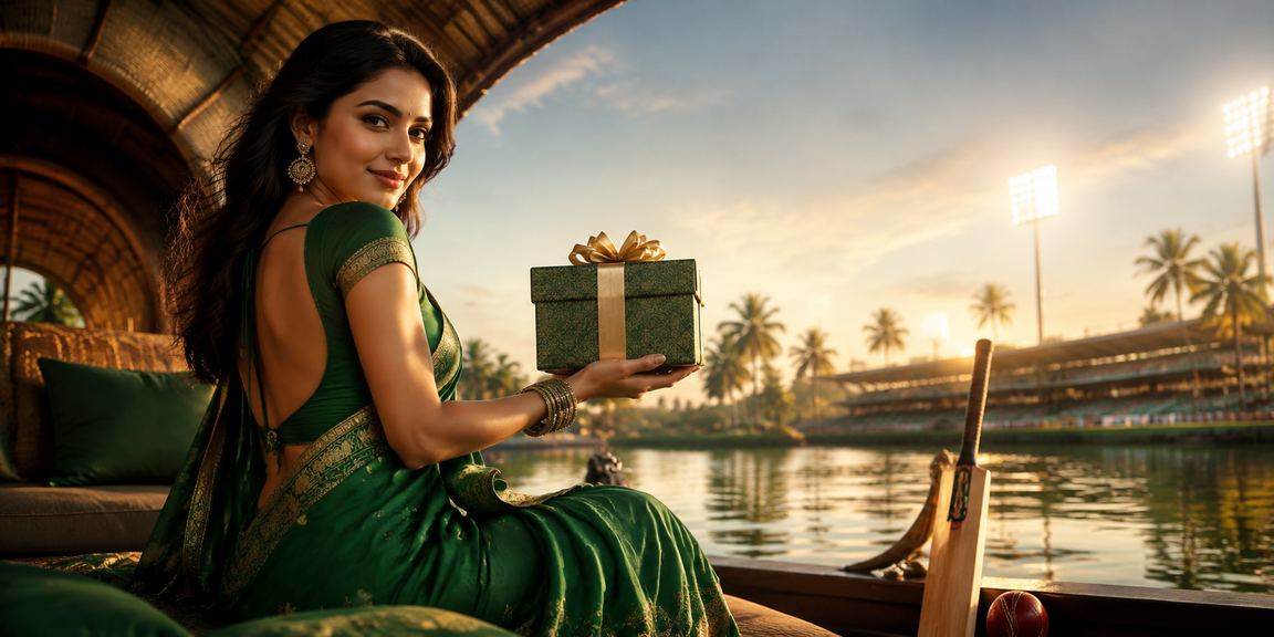 Kerala backwaters with cricket betting concept